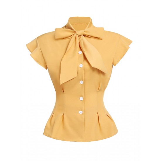 Yellow Bow Solid Blouse Top Yellow Bow Solid Blouse Top