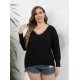 Plus Size Black V-Neck Lace Patchwork Knit Top Plus Size Black V-Neck Lace Patchwork Knit Top