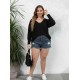 Plus Size Black V-Neck Lace Patchwork Knit Top Plus Size Black V-Neck Lace Patchwork Knit Top