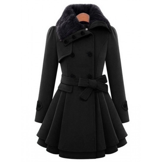 Christmas Fur Collar Waisted Woolen Coat Christmas Fur Collar Waisted Woolen Coat