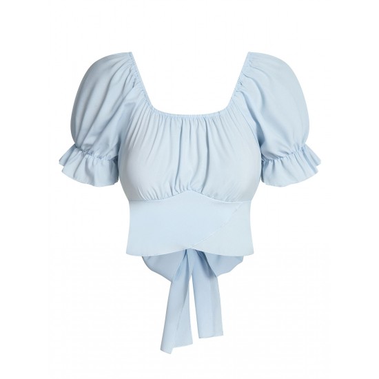 Sky Blue Solid Puff Sleeves Tops Sky Blue Solid Puff Sleeves Tops