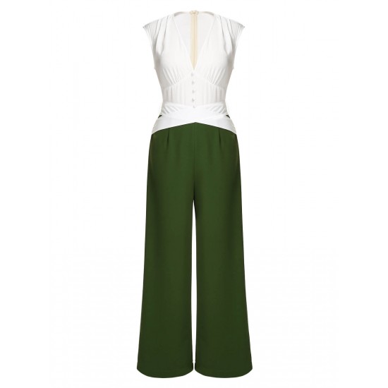 White & Dark Green Back Bow Jumpsuit White & Dark Green Back Bow Jumpsuit