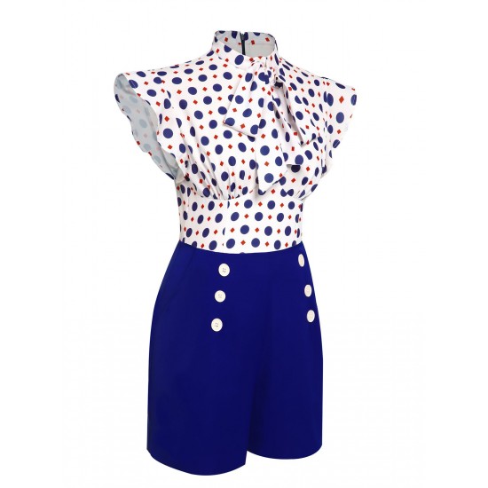 Blue Polka Dot Buttoned Romper Blue Polka Dot Buttoned Romper