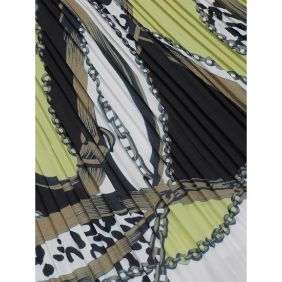 Green & Black Patterned Pleated Midi Skirt Green & Black Patterned Pleated Midi Skirt