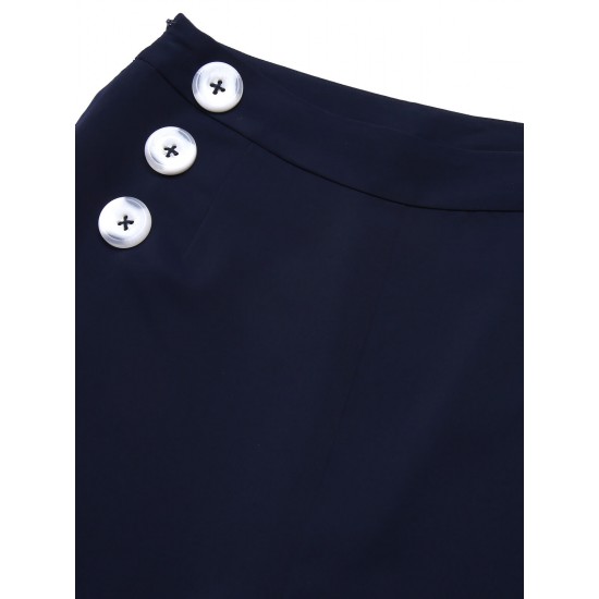 Pre-Sale Dark Blue Solid Button Straight Pants Pre-Sale Dark Blue Solid Button Straight Pants