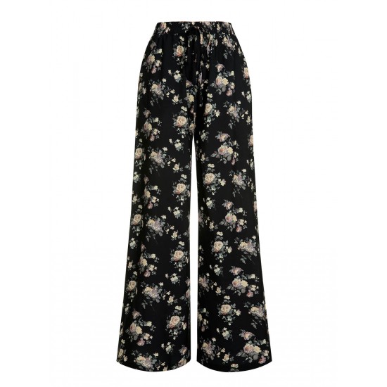 Black Antique Floral Wide-Leg Pants Black Antique Floral Wide-Leg Pants