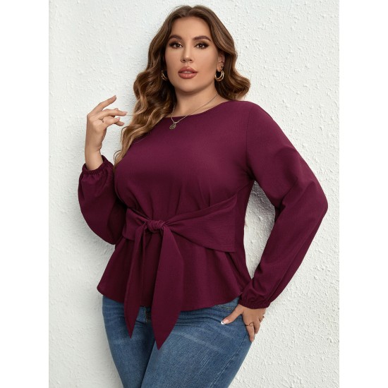 Plus Size Purple Elastic Cuffs Tie-Up Top Plus Size Purple Elastic Cuffs Tie-Up Top