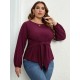 Plus Size Purple Elastic Cuffs Tie-Up Top Plus Size Purple Elastic Cuffs Tie-Up Top