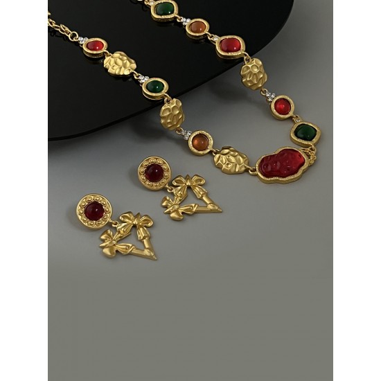 2PCS Gold Trim Alloy Earrings & Necklace 2PCS Gold Trim Alloy Earrings & Necklace