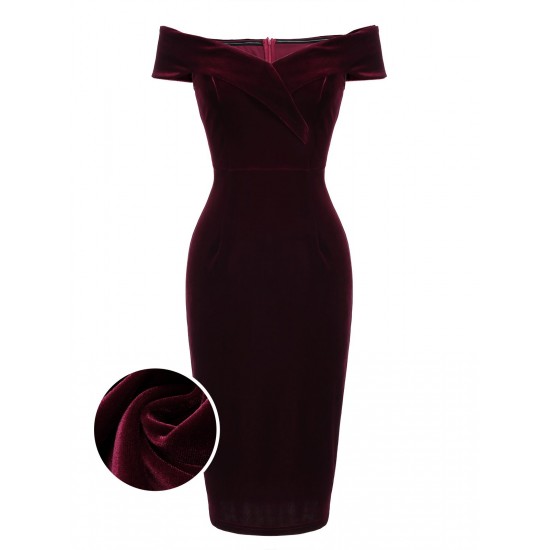 Wine Red Velvet Bodycon Vintage Dress Wine Red Velvet Bodycon Vintage Dress