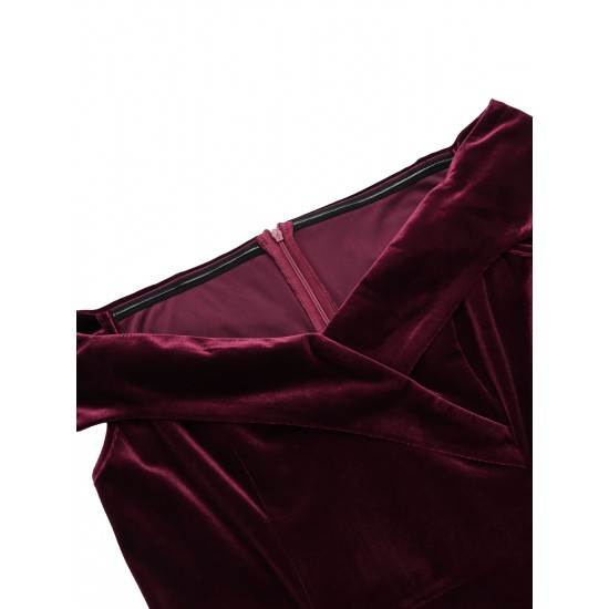 Wine Red Velvet Bodycon Vintage Dress Wine Red Velvet Bodycon Vintage Dress