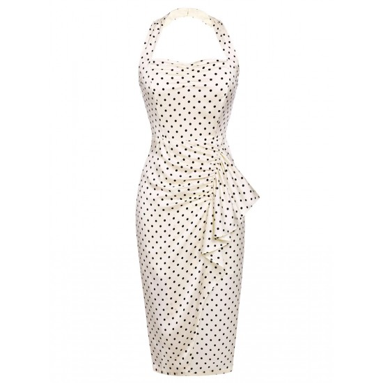 Ivory Polka Dot Halter Pencil Dress Ivory Polka Dot Halter Pencil Dress
