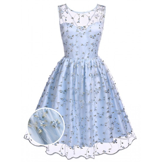 Blue Floral Embroidery Lace Dress Blue Floral Embroidery Lace Dress
