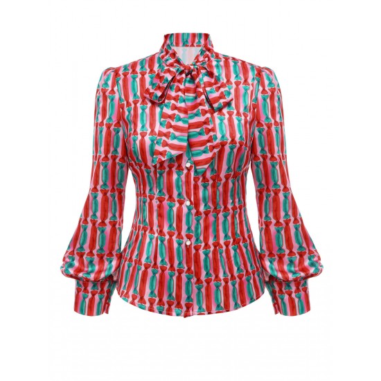 Candy Tie-Up Collar Buttons Blouse Candy Tie-Up Collar Buttons Blouse