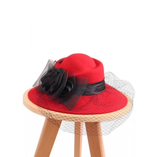 Floral Mesh Wooled Dress Hat Floral Mesh Wooled Dress Hat