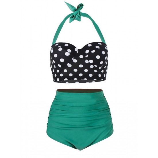 Polka Dot Halter Pleated Bikini Polka Dot Halter Pleated Bikini