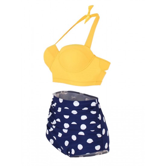 Polka Dot Halter Pleated Bikini Polka Dot Halter Pleated Bikini