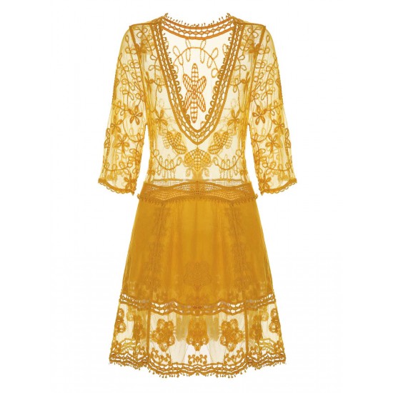 Yellow Lace Crochet Cutout Cover Up Yellow Lace Crochet Cutout Cover Up