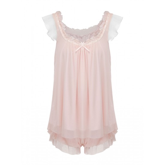 Pink Ruffle Neck Short Pajamas Pink Ruffle Neck Short Pajamas
