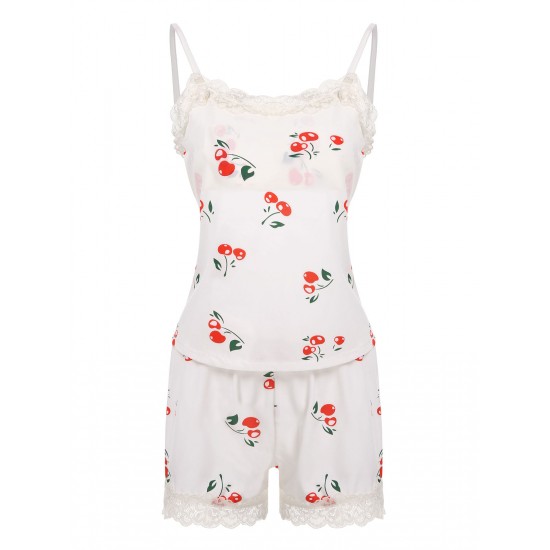 White Cherry Lace Strap Pajama Set White Cherry Lace Strap Pajama Set